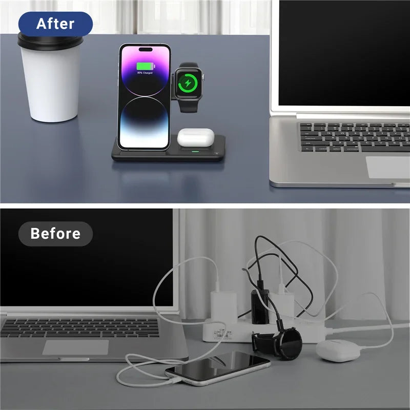 3 In 1 Wireless Charger Stand Pad For iPhone 16 15 14 13 Pro Max Plus iWatch AirPods 3/2 Fast Charging Station Dock Phone Holder