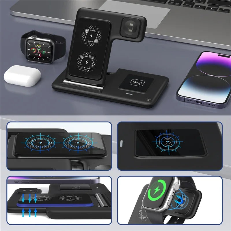 3 In 1 Wireless Charger Stand Pad For iPhone 16 15 14 13 Pro Max Plus iWatch AirPods 3/2 Fast Charging Station Dock Phone Holder