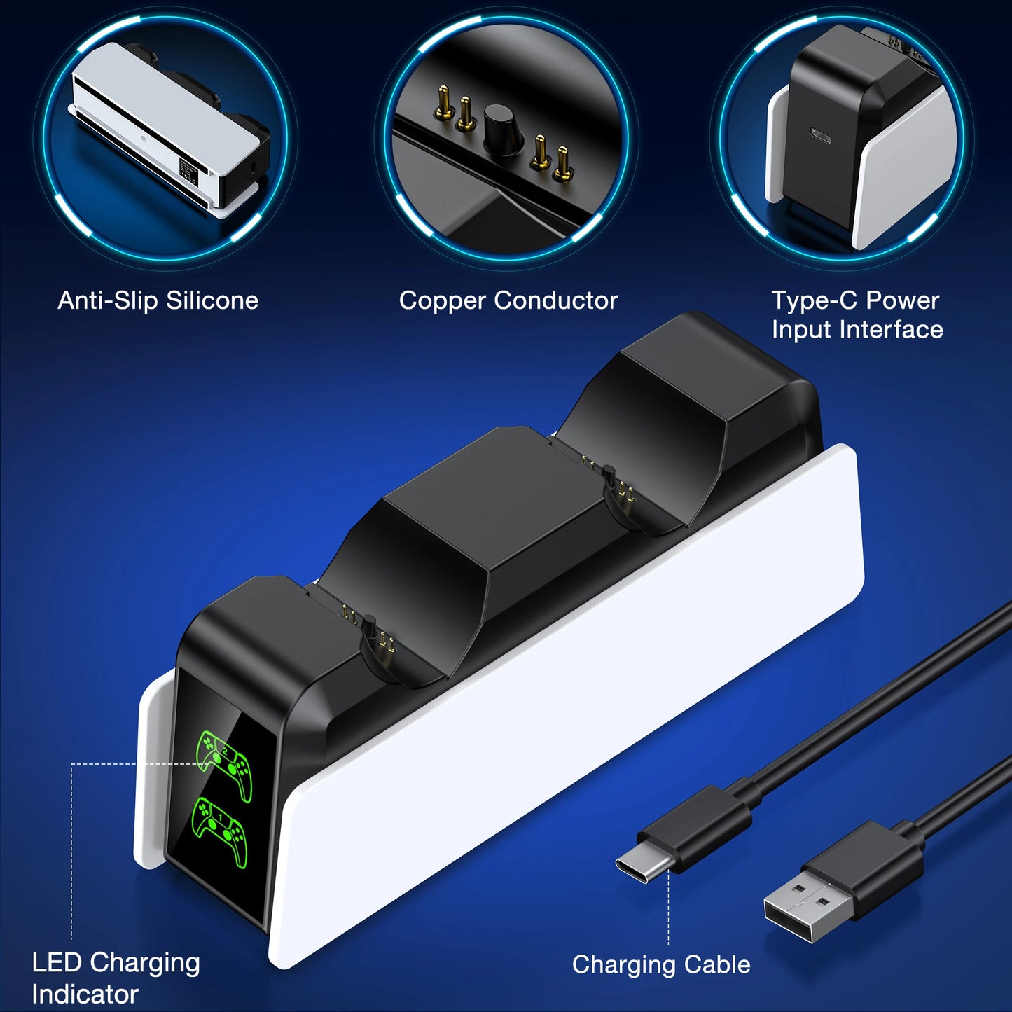 for PS5 Type-C DualSense Charging Station Dual Charging Dock
